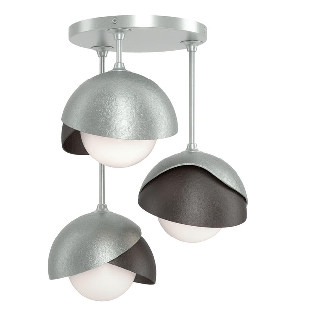 Hubbardton Forge 2022 Vintage Platinum Oil Rubbed Bronze Opal Glass (GG) Brooklyn 3-Light Double Shade Semi-Flush
