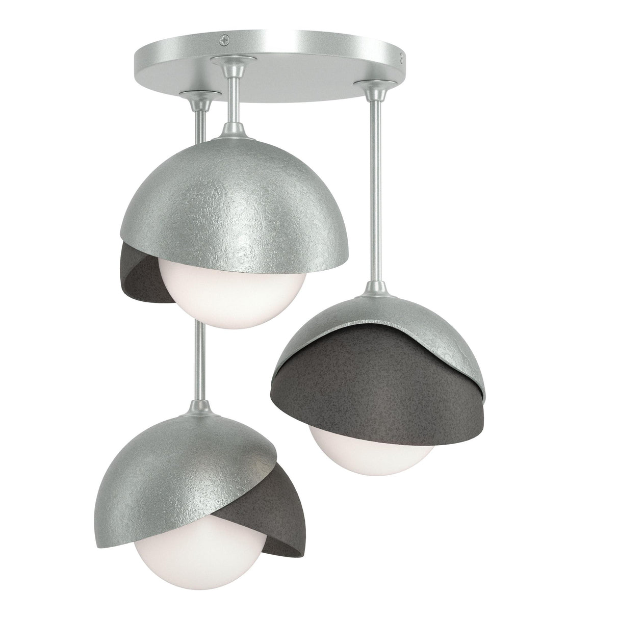 Hubbardton Forge 2022 Vintage Platinum Natural Iron Opal Glass (GG) Brooklyn 3-Light Double Shade Semi-Flush