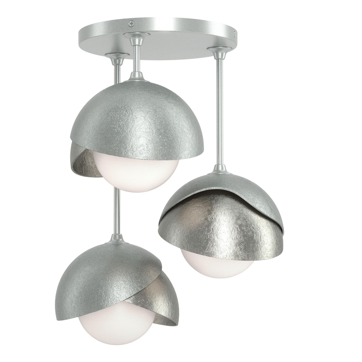 Hubbardton Forge 2022 Vintage Platinum Sterling Opal Glass (GG) Brooklyn 3-Light Double Shade Semi-Flush