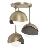 Hubbardton Forge 2022 Soft Gold Dark Smoke Opal Glass (GG) Brooklyn 3-Light Double Shade Semi-Flush