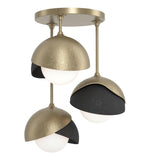 Hubbardton Forge 2022 Soft Gold Black Opal Glass (GG) Brooklyn 3-Light Double Shade Semi-Flush