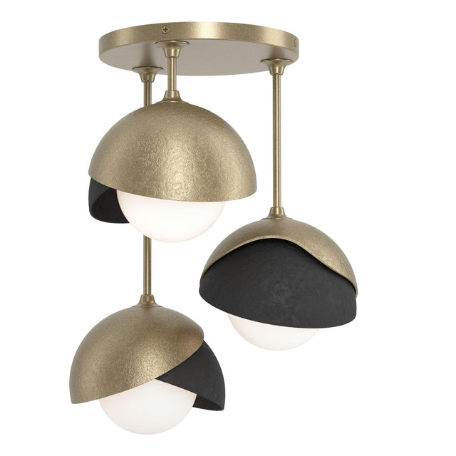 Hubbardton Forge 2022 Soft Gold Black Opal Glass (GG) Brooklyn 3-Light Double Shade Semi-Flush