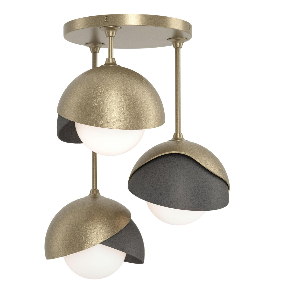 Hubbardton Forge 2022 Soft Gold Natural Iron Opal Glass (GG) Brooklyn 3-Light Double Shade Semi-Flush
