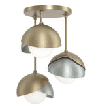 Hubbardton Forge 2022 Soft Gold Vintage Platinum Opal Glass (GG) Brooklyn 3-Light Double Shade Semi-Flush
