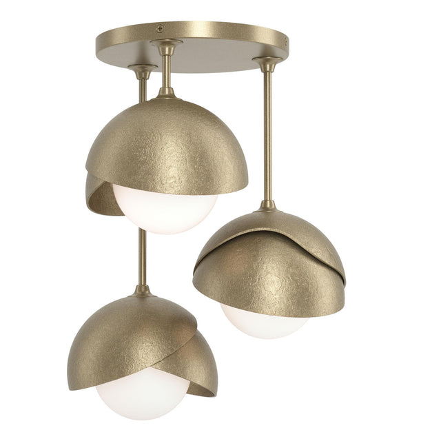 Hubbardton Forge 2022 Soft Gold Soft Gold Opal Glass (GG) Brooklyn 3-Light Double Shade Semi-Flush
