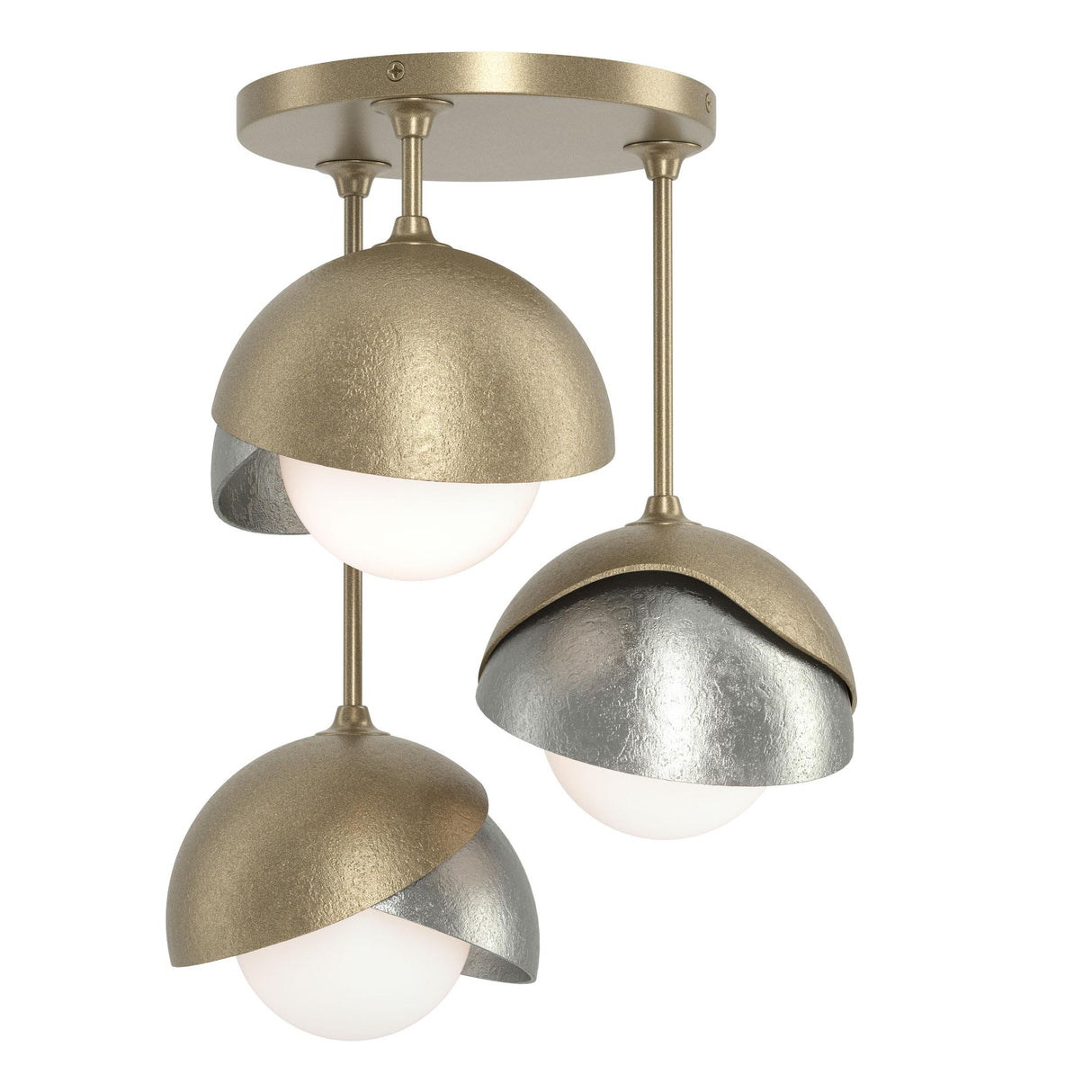 Hubbardton Forge 2022 Soft Gold Sterling Opal Glass (GG) Brooklyn 3-Light Double Shade Semi-Flush