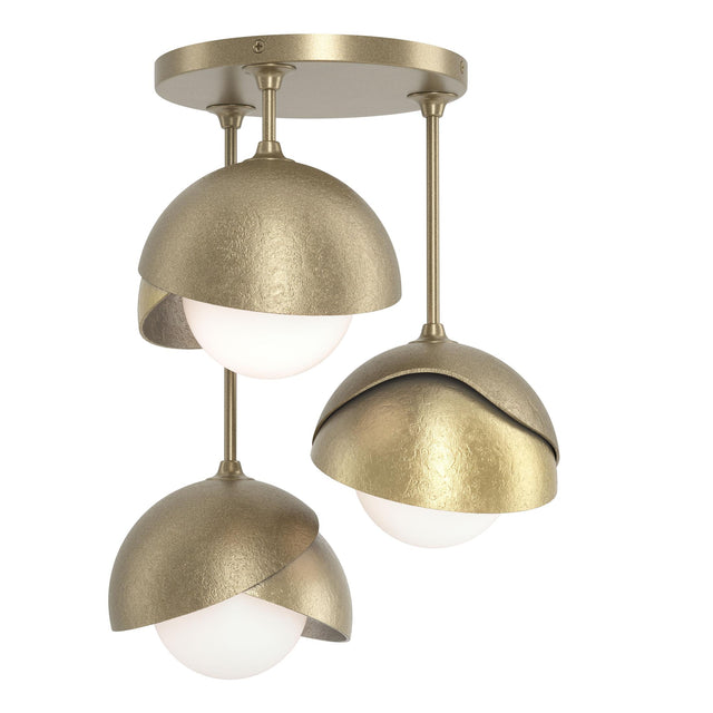 Hubbardton Forge 2022 Soft Gold Modern Brass Opal Glass (GG) Brooklyn 3-Light Double Shade Semi-Flush