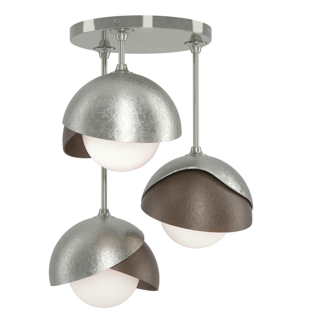 Hubbardton Forge 2022 Sterling Bronze Opal Glass (GG) Brooklyn 3-Light Double Shade Semi-Flush