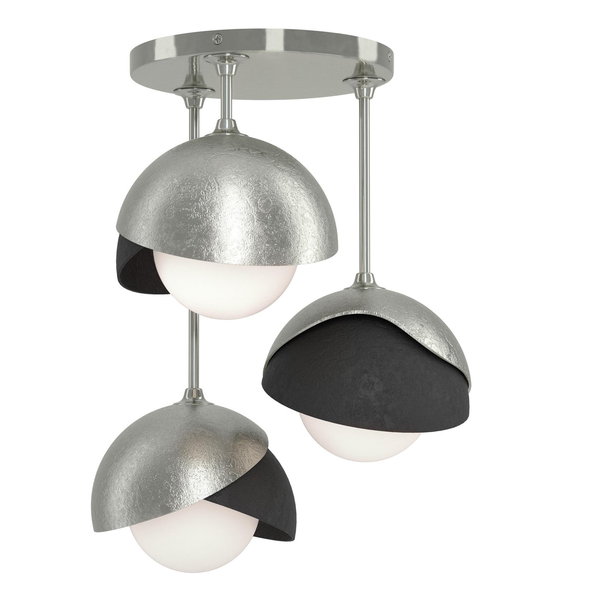 Hubbardton Forge 2022 Sterling Black Opal Glass (GG) Brooklyn 3-Light Double Shade Semi-Flush