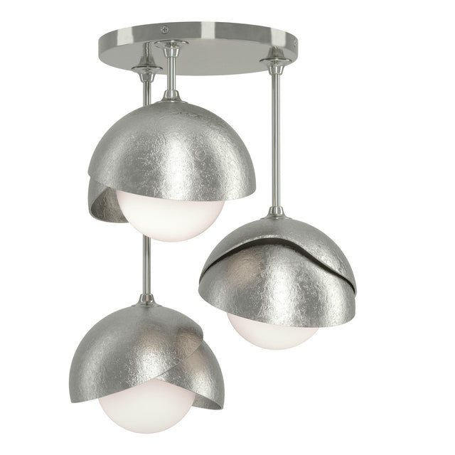 Hubbardton Forge 2022 Sterling Sterling Opal Glass (GG) Brooklyn 3-Light Double Shade Semi-Flush