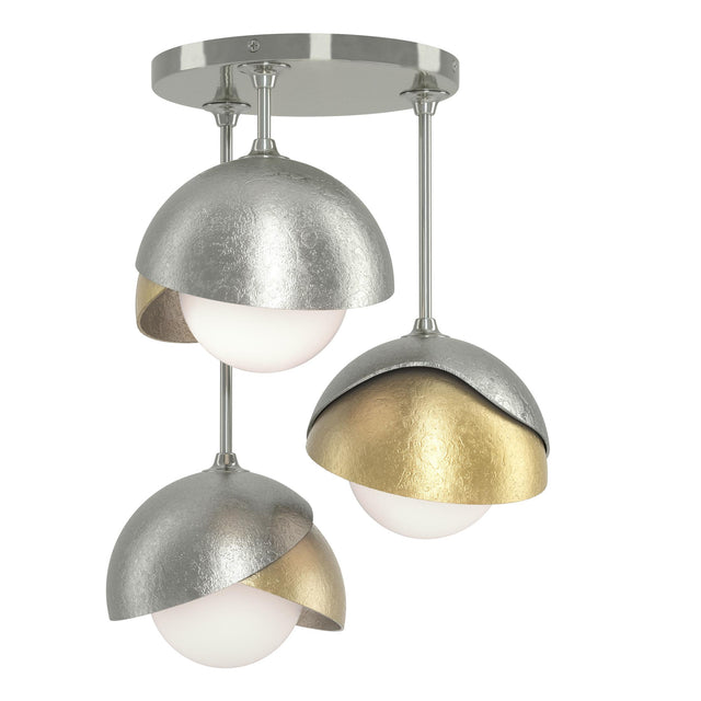 Hubbardton Forge 2022 Sterling Modern Brass Opal Glass (GG) Brooklyn 3-Light Double Shade Semi-Flush