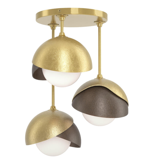 Hubbardton Forge 2022 Modern Brass Bronze Opal Glass (GG) Brooklyn 3-Light Double Shade Semi-Flush