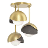 Hubbardton Forge 2022 Modern Brass Dark Smoke Opal Glass (GG) Brooklyn 3-Light Double Shade Semi-Flush