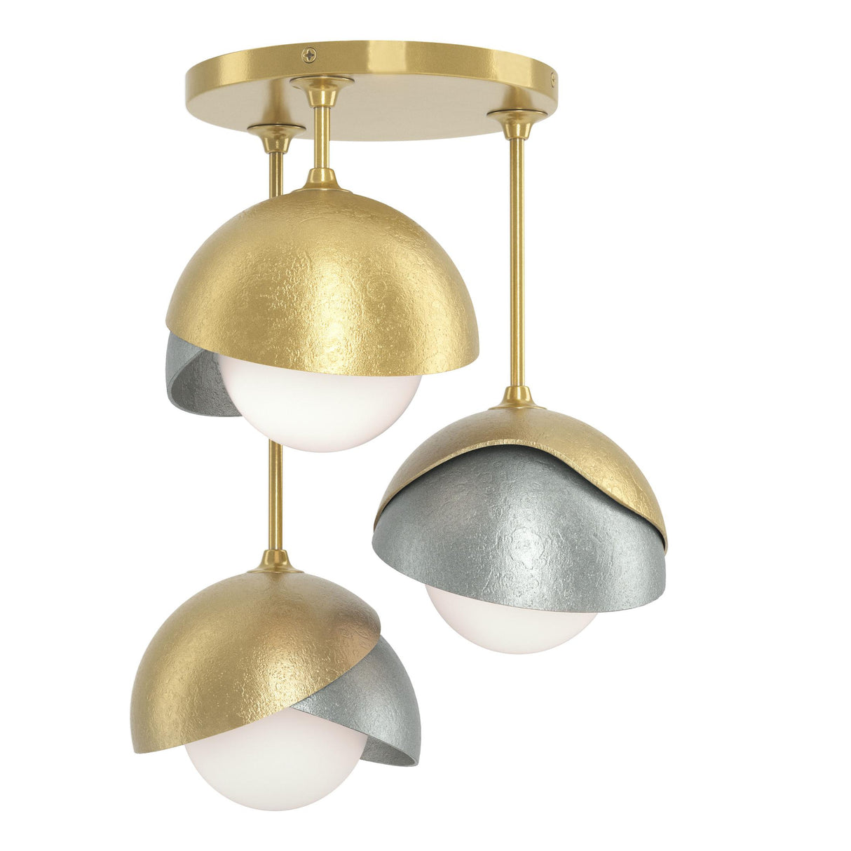 Hubbardton Forge 2022 Modern Brass Vintage Platinum Opal Glass (GG) Brooklyn 3-Light Double Shade Semi-Flush
