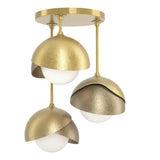 Hubbardton Forge 2022 Modern Brass Soft Gold Opal Glass (GG) Brooklyn 3-Light Double Shade Semi-Flush