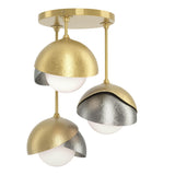 Hubbardton Forge 2022 Modern Brass Sterling Opal Glass (GG) Brooklyn 3-Light Double Shade Semi-Flush