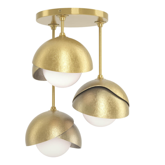Hubbardton Forge 2022 Modern Brass Modern Brass Opal Glass (GG) Brooklyn 3-Light Double Shade Semi-Flush