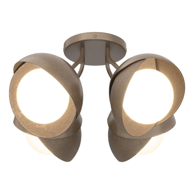 Hubbardton Forge 2022 Bronze Bronze Opal Glass (GG) Brooklyn 4-Light Double Shade Semi-Flush