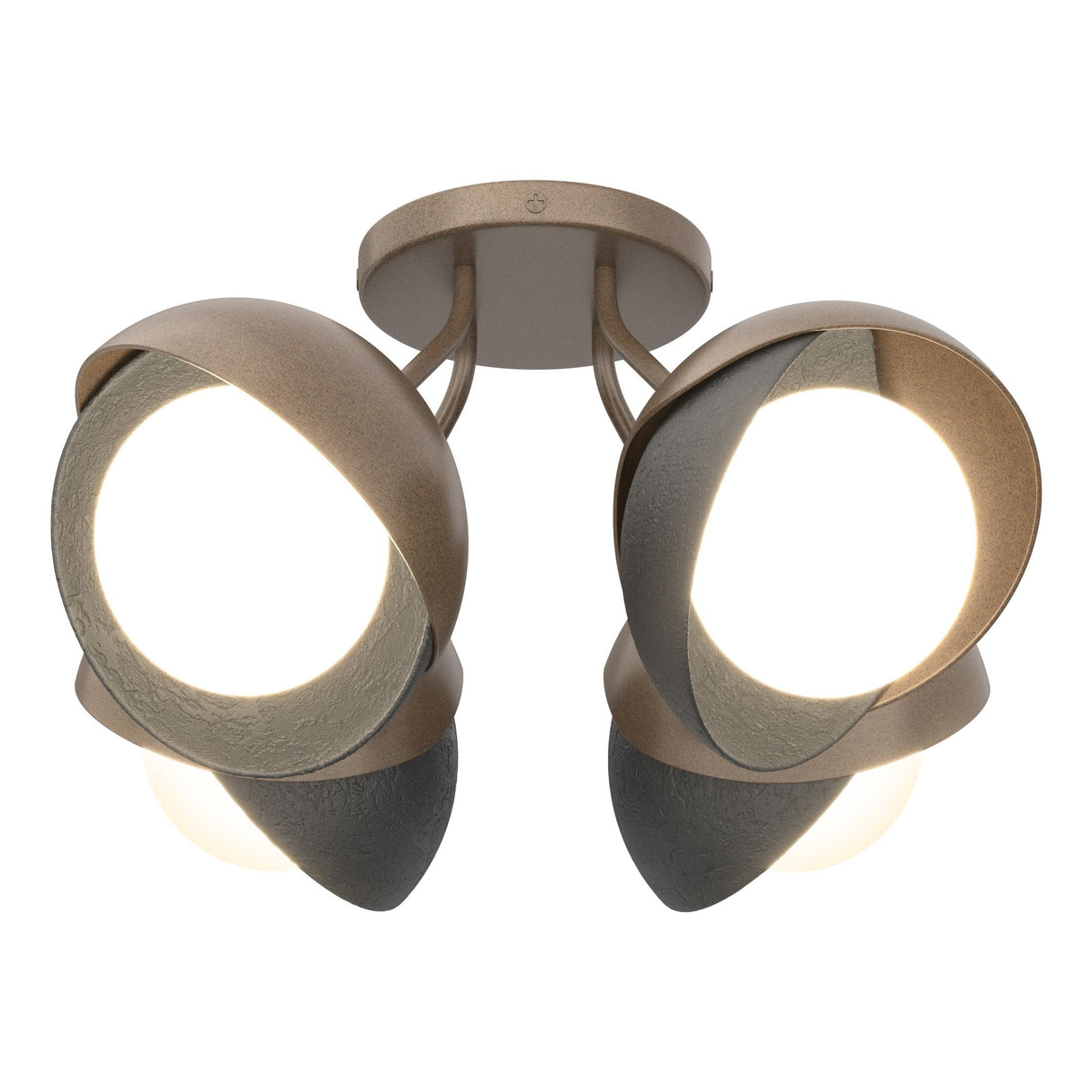 Hubbardton Forge 2022 Bronze Black Opal Glass (GG) Brooklyn 4-Light Double Shade Semi-Flush