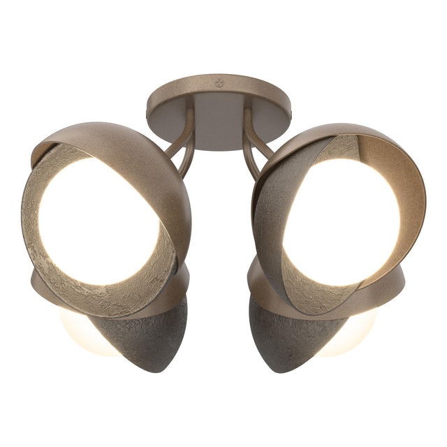 Hubbardton Forge 2022 Bronze Oil Rubbed Bronze Opal Glass (GG) Brooklyn 4-Light Double Shade Semi-Flush