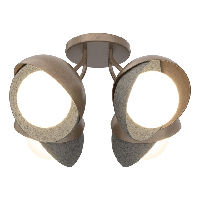 Hubbardton Forge 2022 Bronze Natural Iron Opal Glass (GG) Brooklyn 4-Light Double Shade Semi-Flush