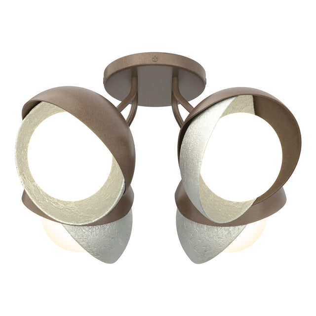 Hubbardton Forge 2022 Bronze Vintage Platinum Opal Glass (GG) Brooklyn 4-Light Double Shade Semi-Flush