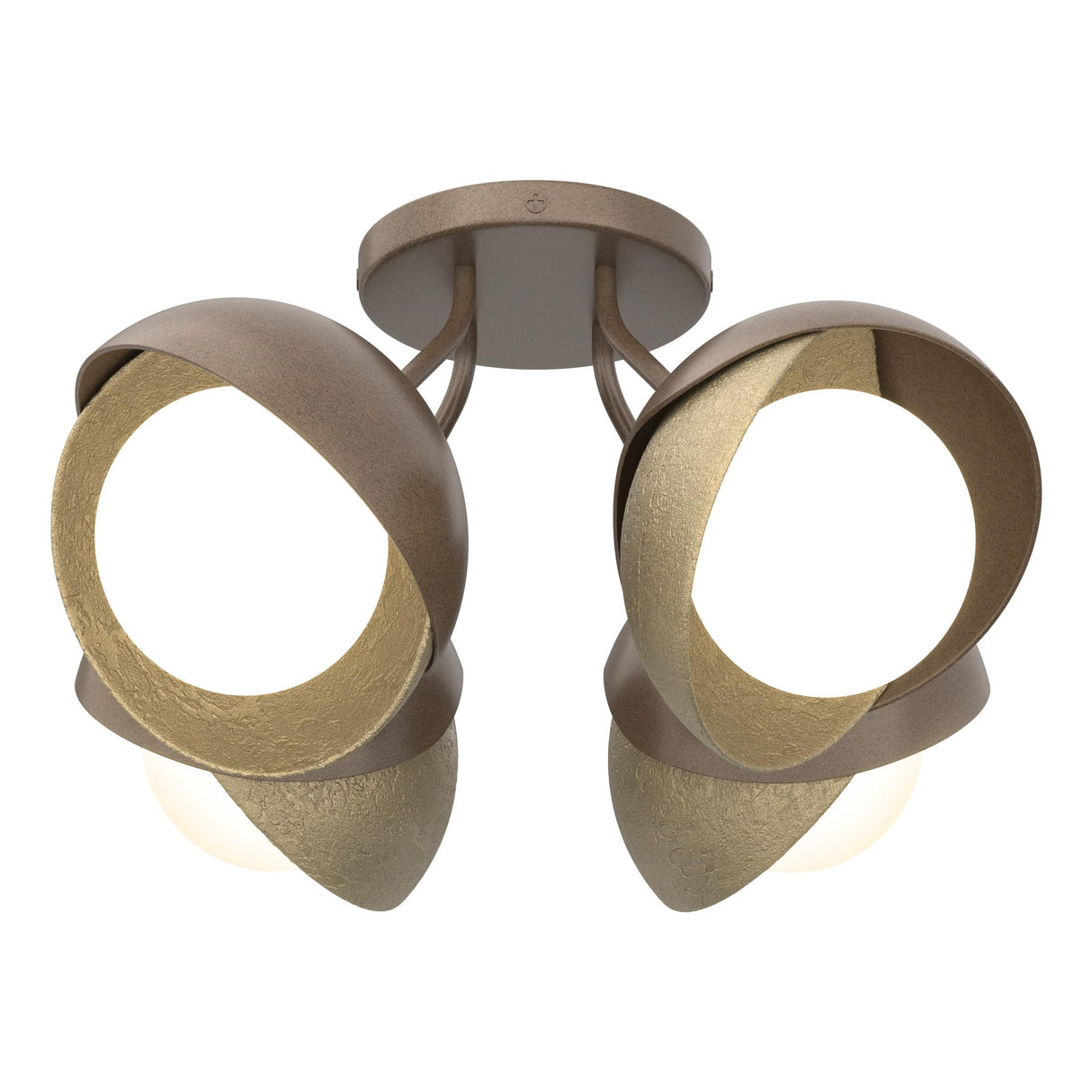 Hubbardton Forge 2022 Bronze Soft Gold Opal Glass (GG) Brooklyn 4-Light Double Shade Semi-Flush