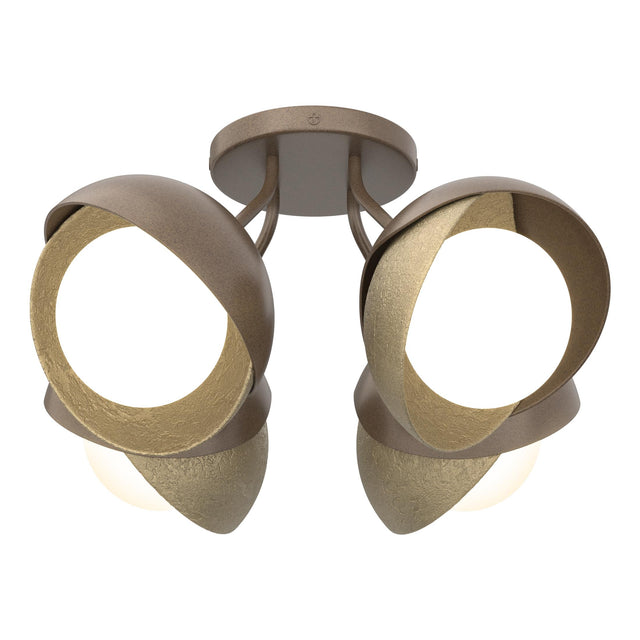 Hubbardton Forge 2022 Bronze Soft Gold Opal Glass (GG) Brooklyn 4-Light Double Shade Semi-Flush