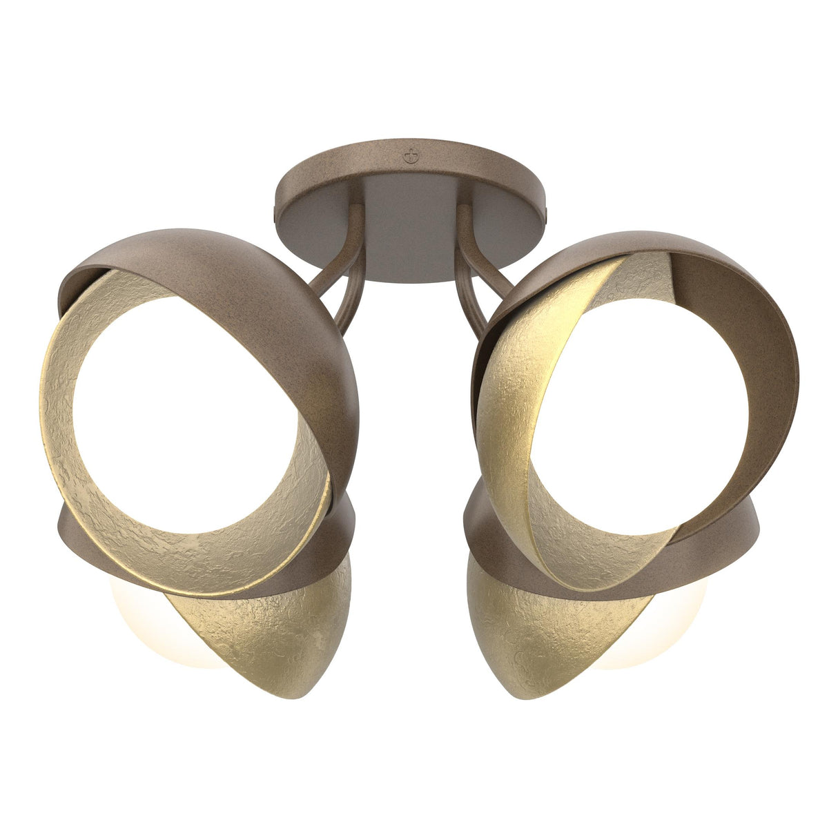 Hubbardton Forge 2022 Bronze Modern Brass Opal Glass (GG) Brooklyn 4-Light Double Shade Semi-Flush
