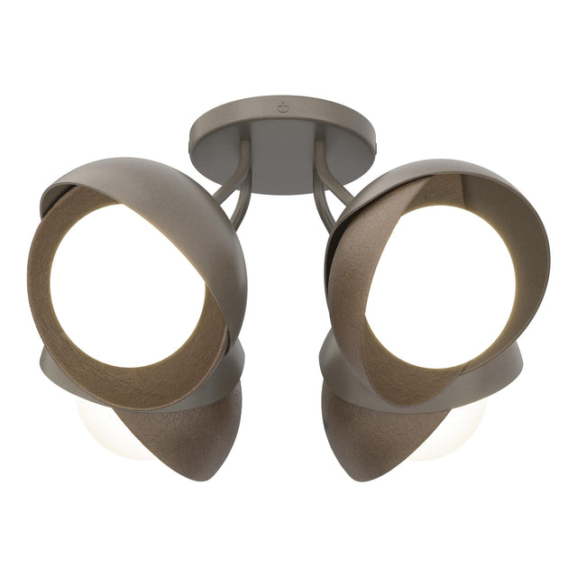 Hubbardton Forge 2022 Dark Smoke Bronze Opal Glass (GG) Brooklyn 4-Light Double Shade Semi-Flush