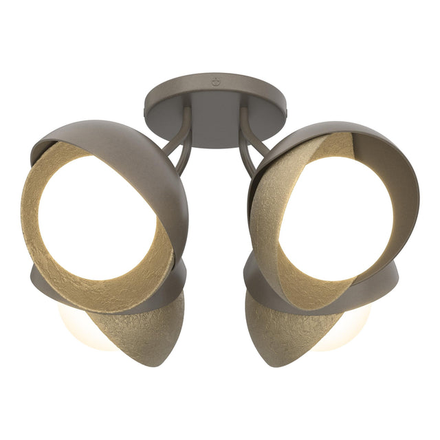 Hubbardton Forge 2022 Dark Smoke Soft Gold Opal Glass (GG) Brooklyn 4-Light Double Shade Semi-Flush