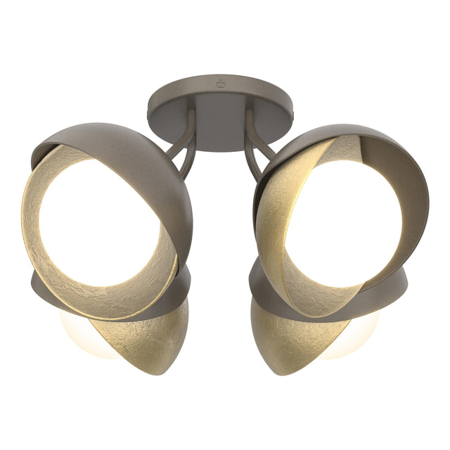Hubbardton Forge 2022 Dark Smoke Modern Brass Opal Glass (GG) Brooklyn 4-Light Double Shade Semi-Flush