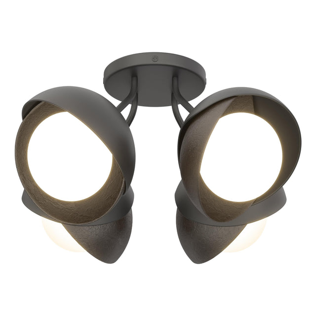Hubbardton Forge 2022 Black Oil Rubbed Bronze Opal Glass (GG) Brooklyn 4-Light Double Shade Semi-Flush