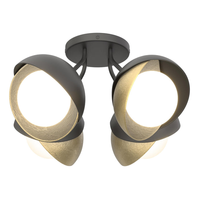 Hubbardton Forge 2022 Black Modern Brass Opal Glass (GG) Brooklyn 4-Light Double Shade Semi-Flush