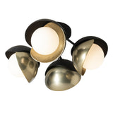 Hubbardton Forge 2022 Black Modern Brass Opal Glass (GG) Brooklyn 4-Light Double Shade Semi-Flush