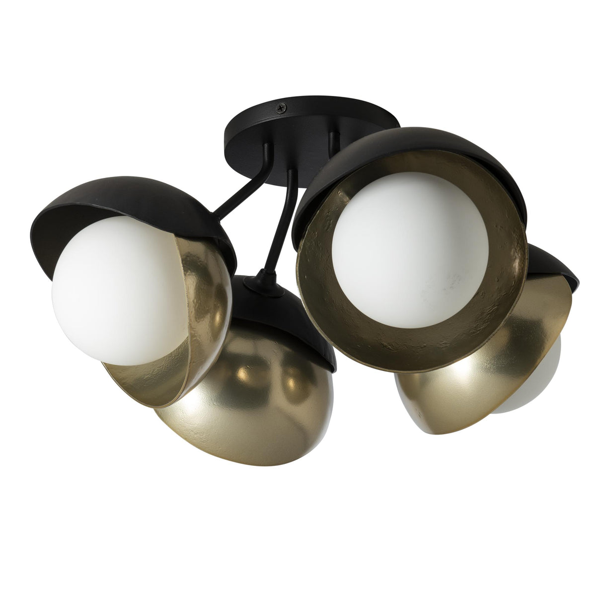 Hubbardton Forge 2022 Black Modern Brass Opal Glass (GG) Brooklyn 4-Light Double Shade Semi-Flush