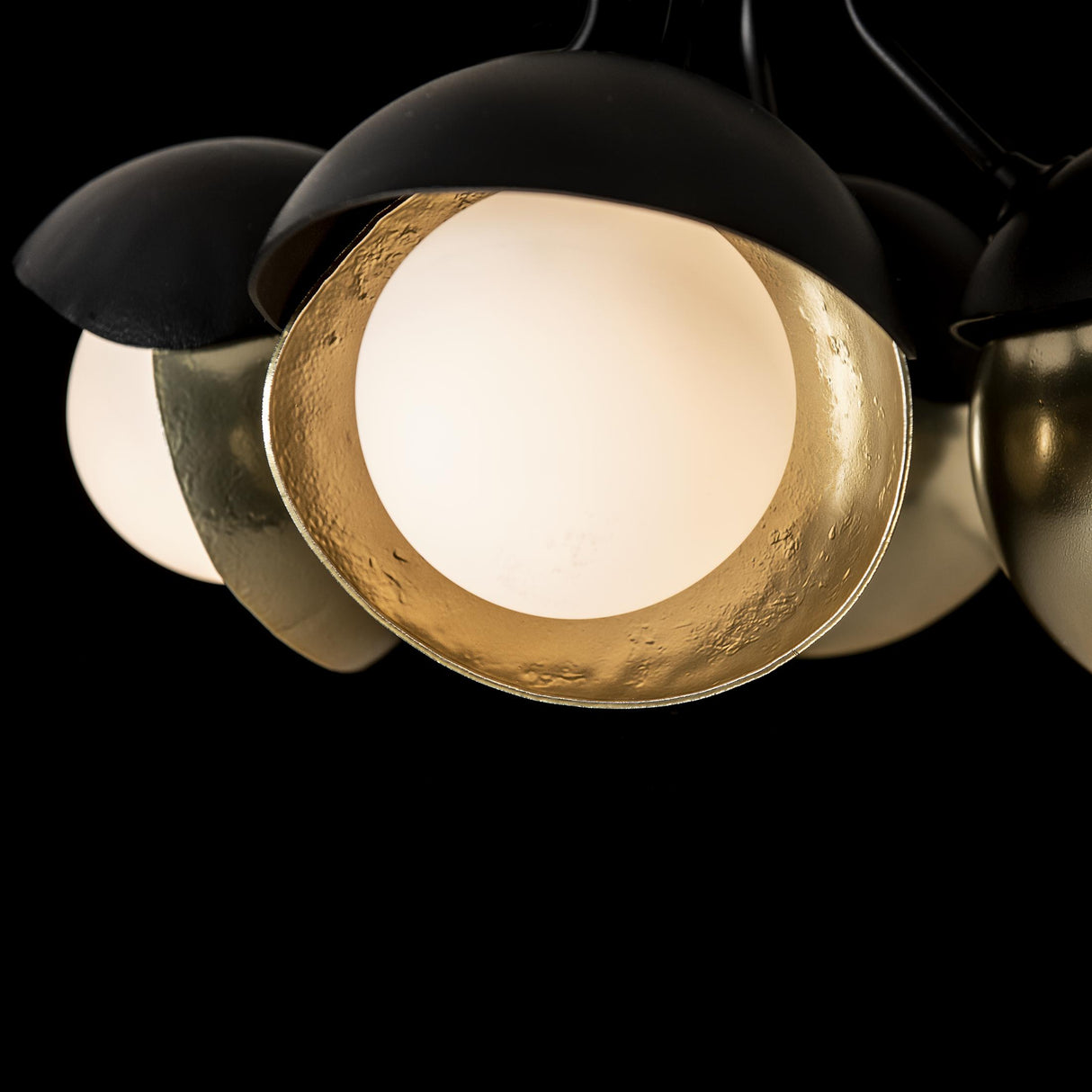 Hubbardton Forge 2022 Black Modern Brass Opal Glass (GG) Brooklyn 4-Light Double Shade Semi-Flush