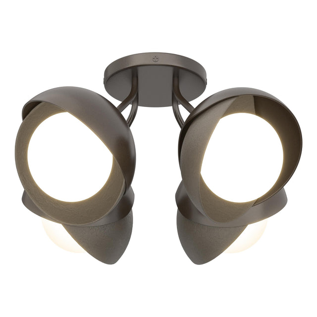 Hubbardton Forge 2022 Oil Rubbed Bronze Dark Smoke Opal Glass (GG) Brooklyn 4-Light Double Shade Semi-Flush