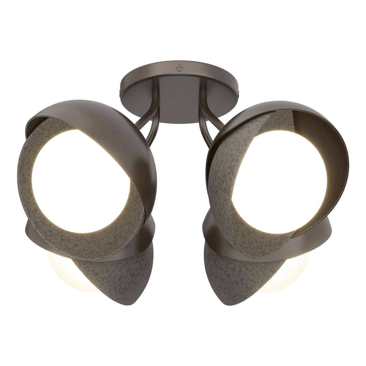 Hubbardton Forge 2022 Oil Rubbed Bronze Natural Iron Opal Glass (GG) Brooklyn 4-Light Double Shade Semi-Flush