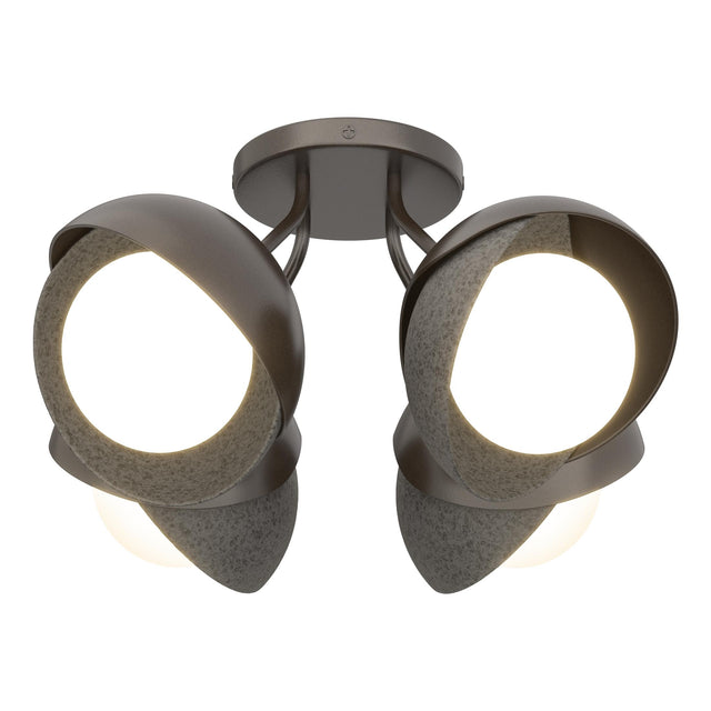 Hubbardton Forge 2022 Oil Rubbed Bronze Natural Iron Opal Glass (GG) Brooklyn 4-Light Double Shade Semi-Flush
