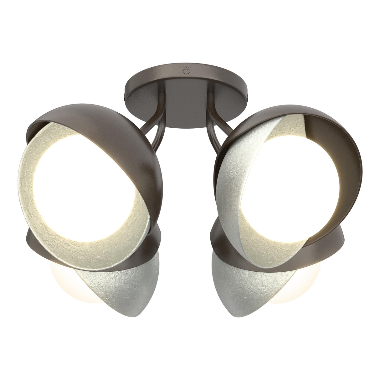 Hubbardton Forge 2022 Oil Rubbed Bronze Vintage Platinum Opal Glass (GG) Brooklyn 4-Light Double Shade Semi-Flush