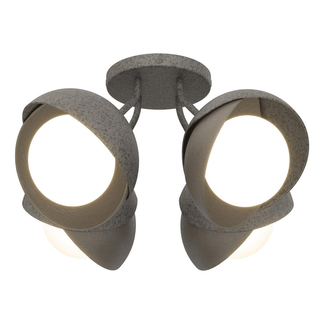 Hubbardton Forge 2022 Natural Iron Dark Smoke Opal Glass (GG) Brooklyn 4-Light Double Shade Semi-Flush