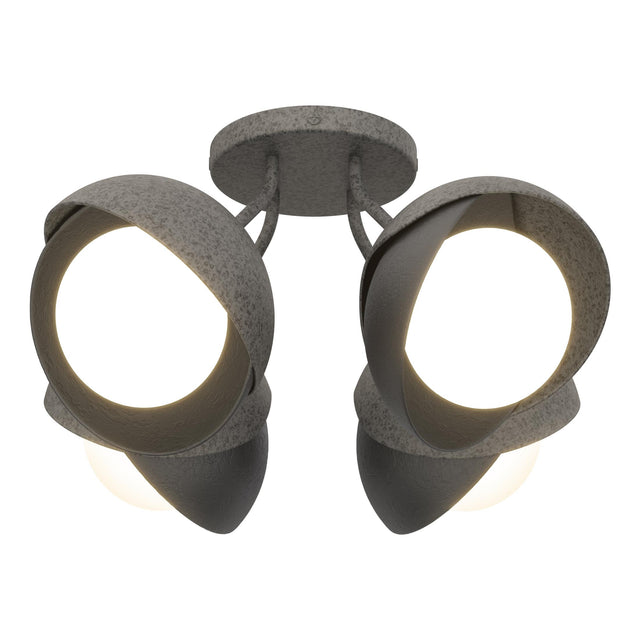 Hubbardton Forge 2022 Natural Iron Black Opal Glass (GG) Brooklyn 4-Light Double Shade Semi-Flush