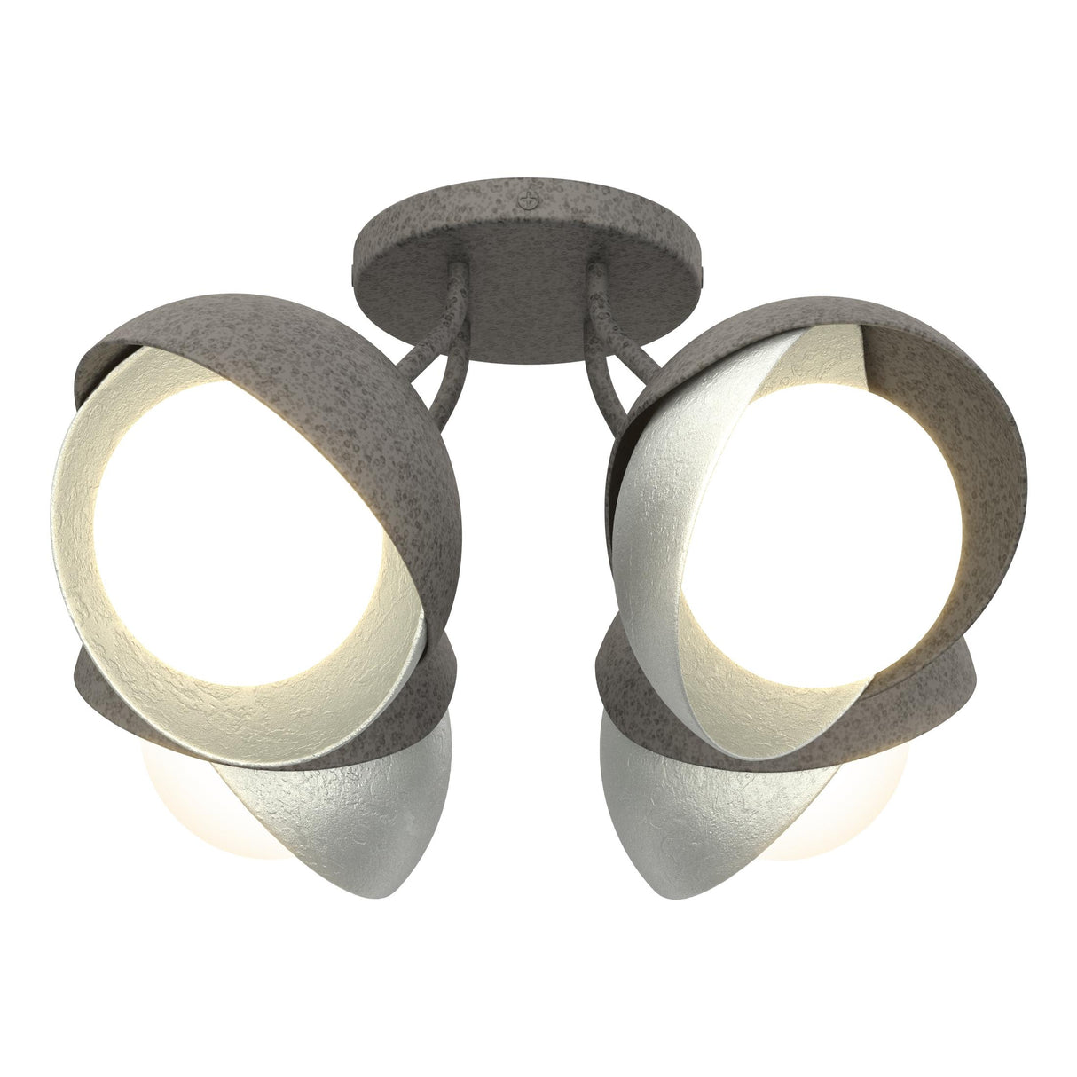 Hubbardton Forge 2022 Natural Iron Vintage Platinum Opal Glass (GG) Brooklyn 4-Light Double Shade Semi-Flush