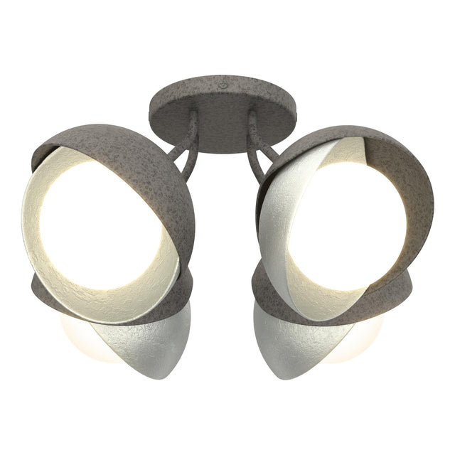 Hubbardton Forge 2022 Natural Iron Vintage Platinum Opal Glass (GG) Brooklyn 4-Light Double Shade Semi-Flush