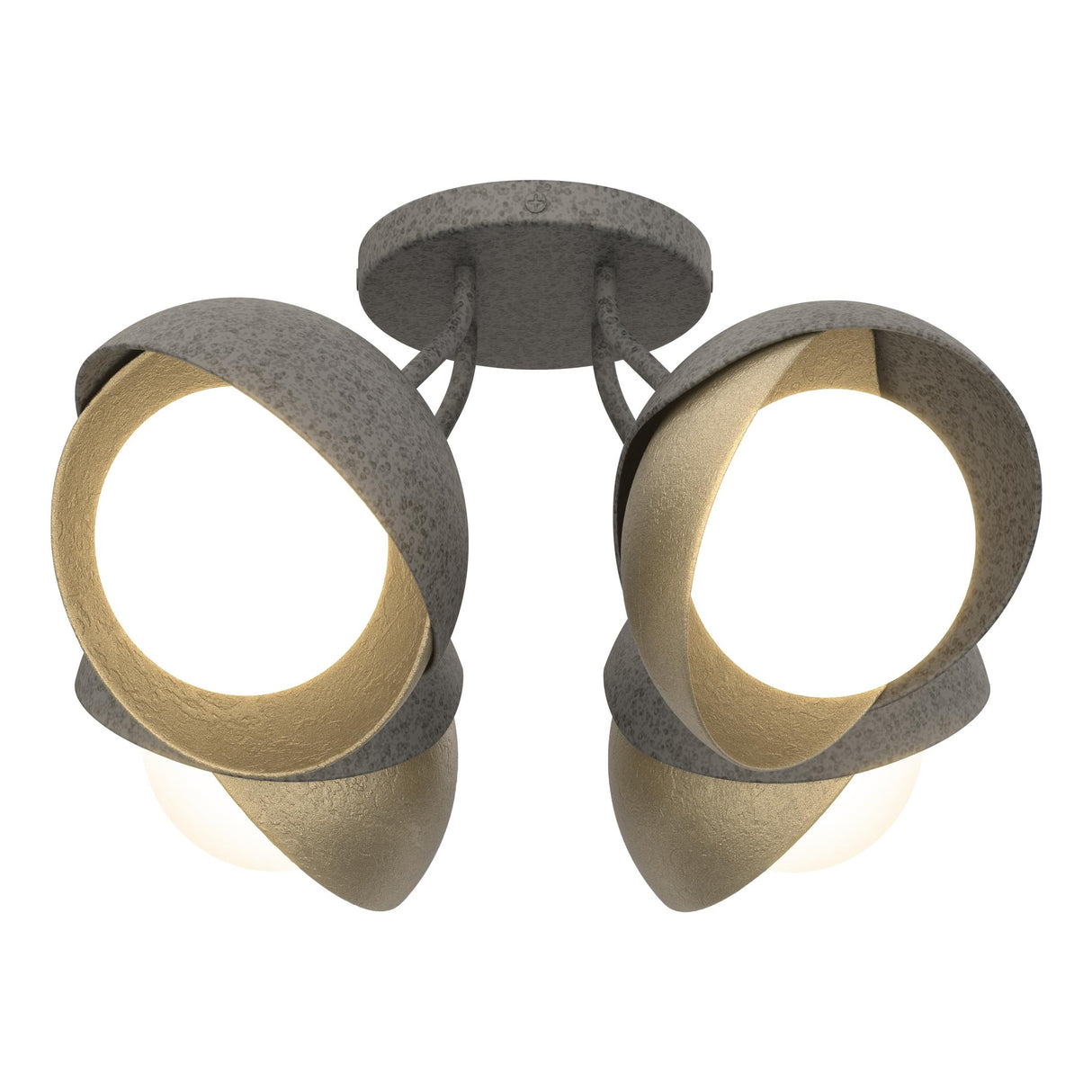 Hubbardton Forge 2022 Natural Iron Soft Gold Opal Glass (GG) Brooklyn 4-Light Double Shade Semi-Flush