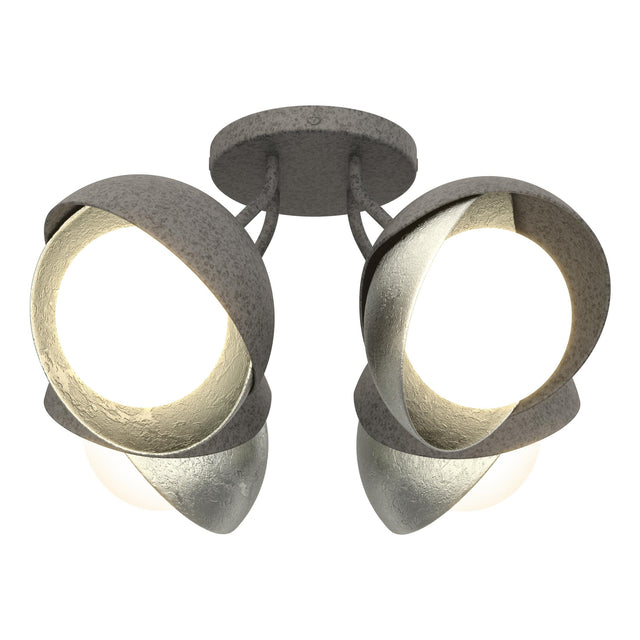 Hubbardton Forge 2022 Natural Iron Sterling Opal Glass (GG) Brooklyn 4-Light Double Shade Semi-Flush