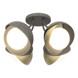 Hubbardton Forge 2022 Natural Iron Modern Brass Opal Glass (GG) Brooklyn 4-Light Double Shade Semi-Flush