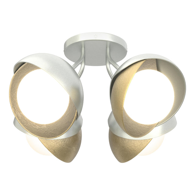 Hubbardton Forge 2022 Vintage Platinum Modern Brass Opal Glass (GG) Brooklyn 4-Light Double Shade Semi-Flush