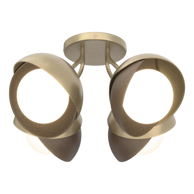 Hubbardton Forge 2022 Soft Gold Bronze Opal Glass (GG) Brooklyn 4-Light Double Shade Semi-Flush